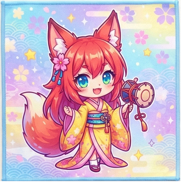 オリジナルアニメタオル 赤髪狐娘 推し活グッズ 小ロット