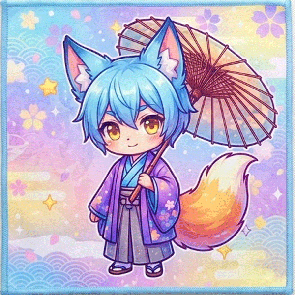 オリジナルアニメタオル 青髪狐娘 推し活タオル