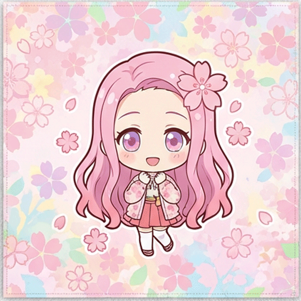 オリジナルアニメタオル ピンク髪女の子 推し活方巾