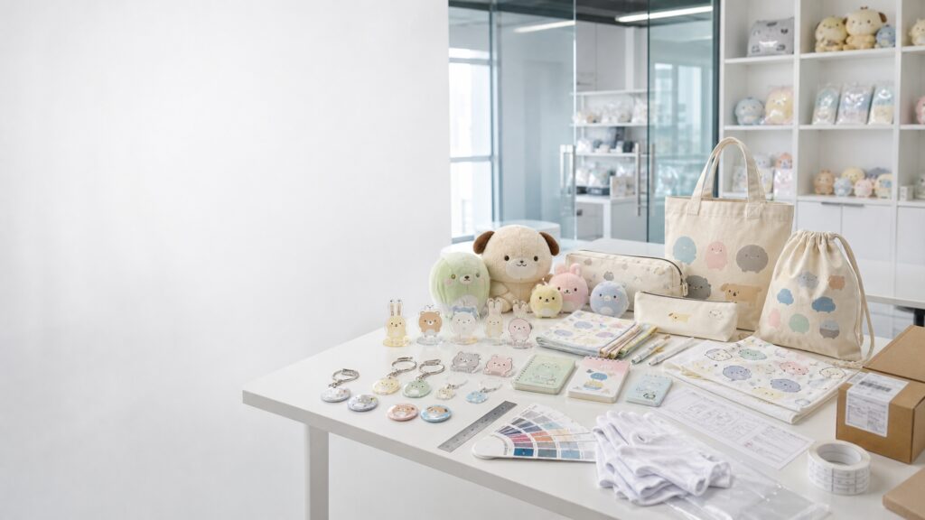 CharacterCraft Gift(RUIHE)は、IP ·アニメ ·ゲーム ·推し活·くじ景品向けのキャラクターグッズOEM製作を、中国生産ネットワークで支援しています。 ぬいぐるみ、アクリルグッズ、缶バッジ、バッグ、ポーチ、タオル、文具雑貨まで、サンプル製作から量産、検品、日本向け納品まで日本語で一貫対応します。