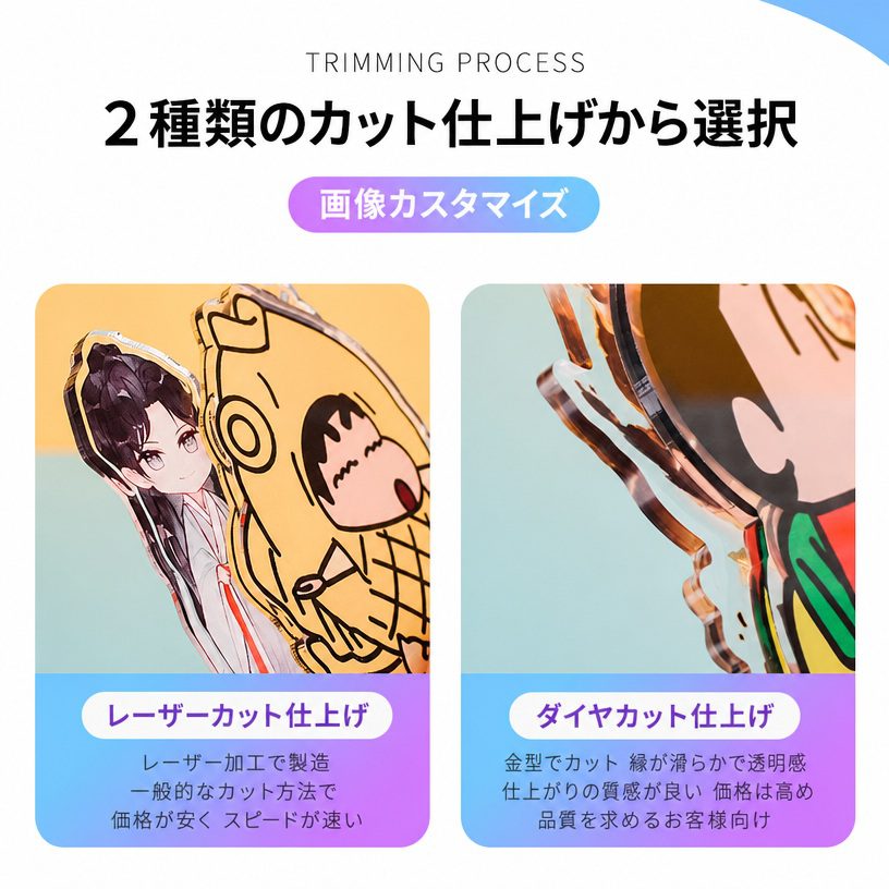 アクリルゆらゆらのレーザーカットとダイヤカット仕上げ