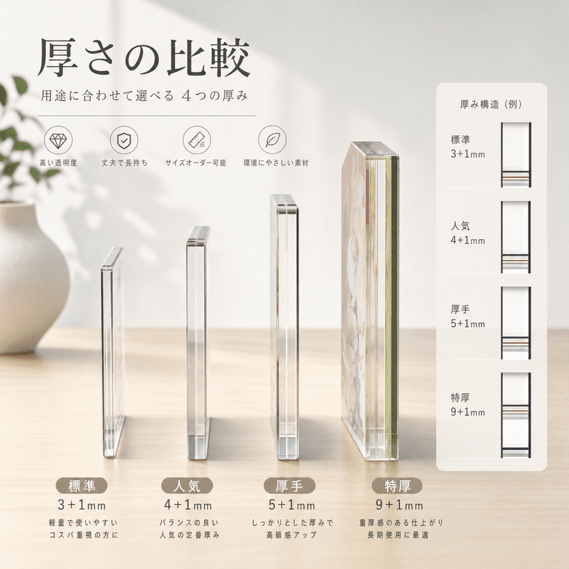 アクリルグッズ OEM 厚み比較