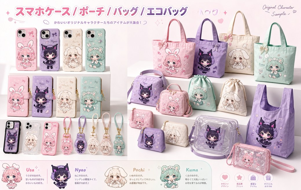オリジナルスマホケース ポーチ バッグ エコバッグ キャラクターグッズ OEM
