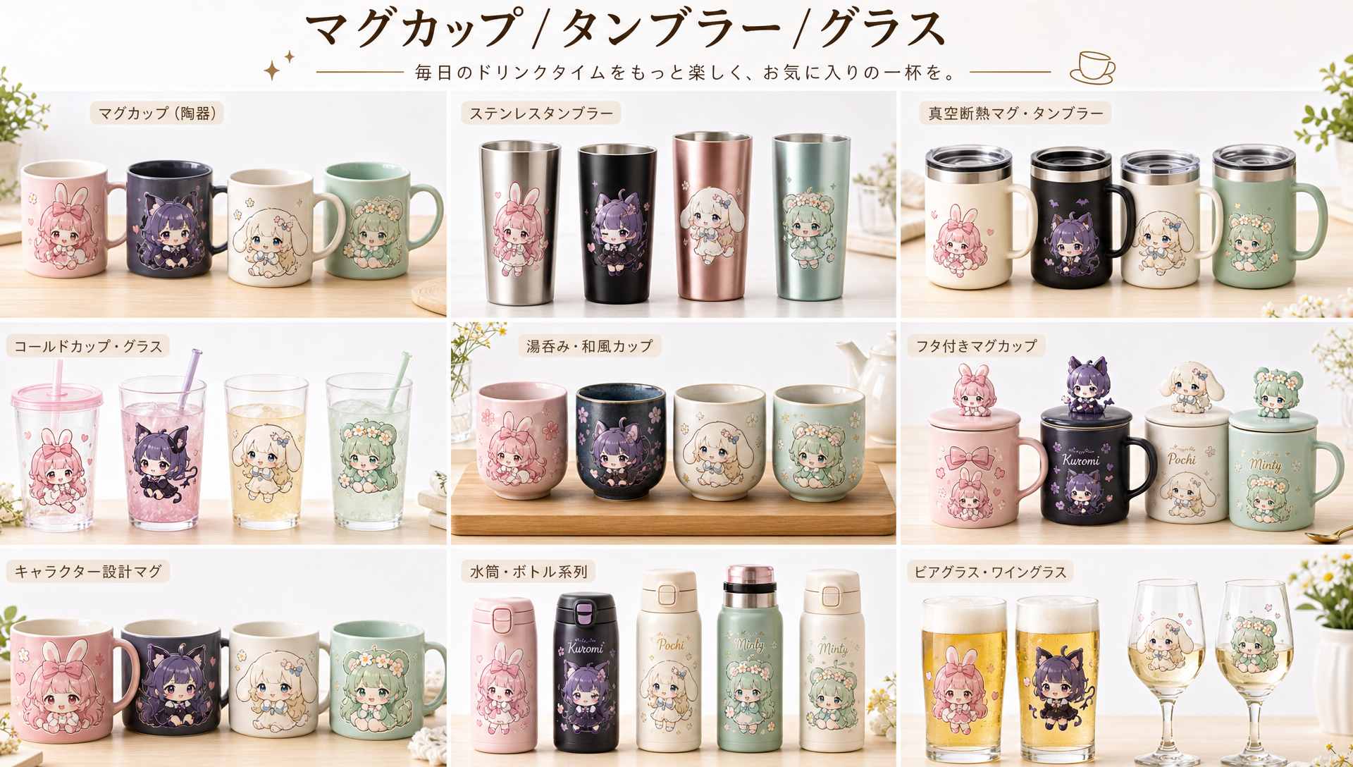 オリジナルマグカップ タンブラー グラス コースター キャラクターグッズ OEM