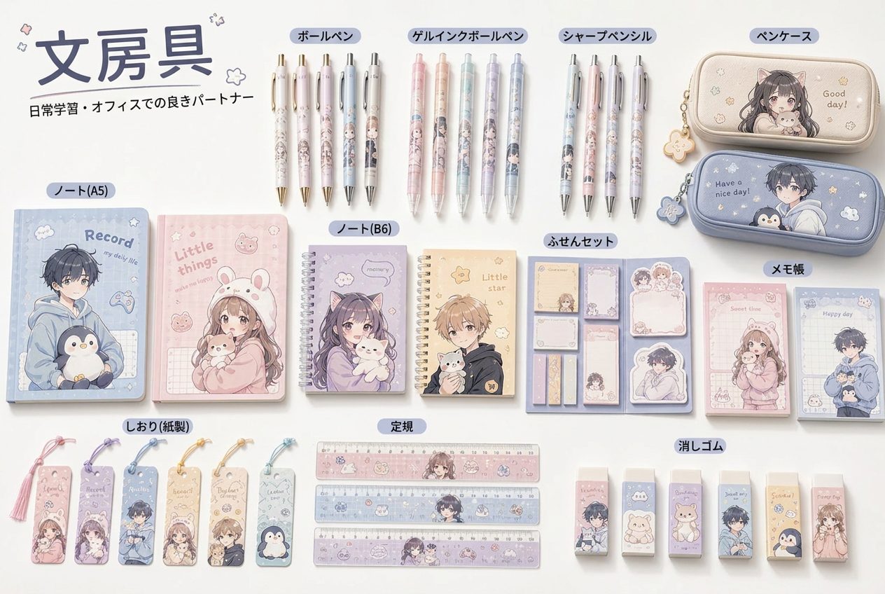 オリジナル文房具 ノート 付箋 ペン キャラクターグッズ OEM 量産