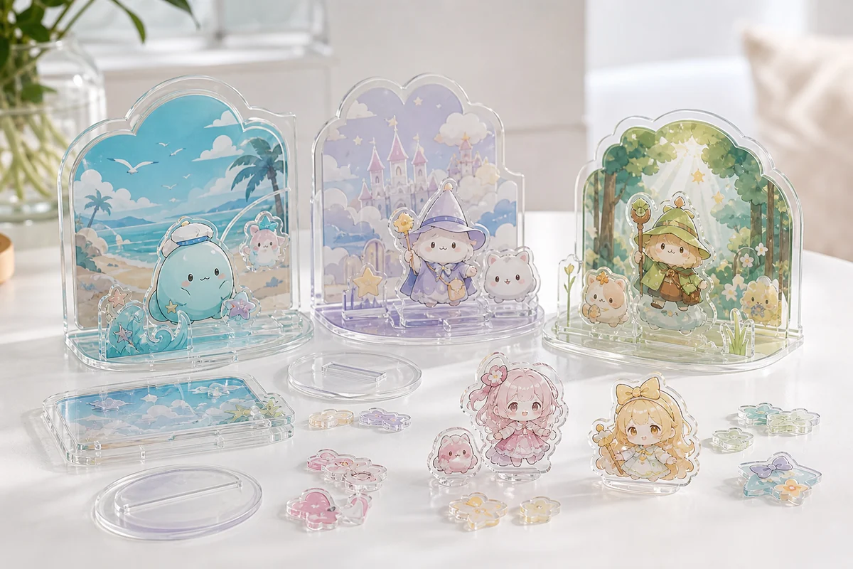 Finished acrylic diorama OEM sample set with multiple acrylic parts