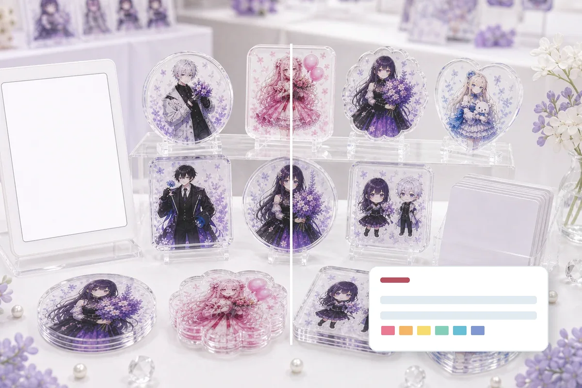 Color comparison between approved acrylic goods samples and production lot