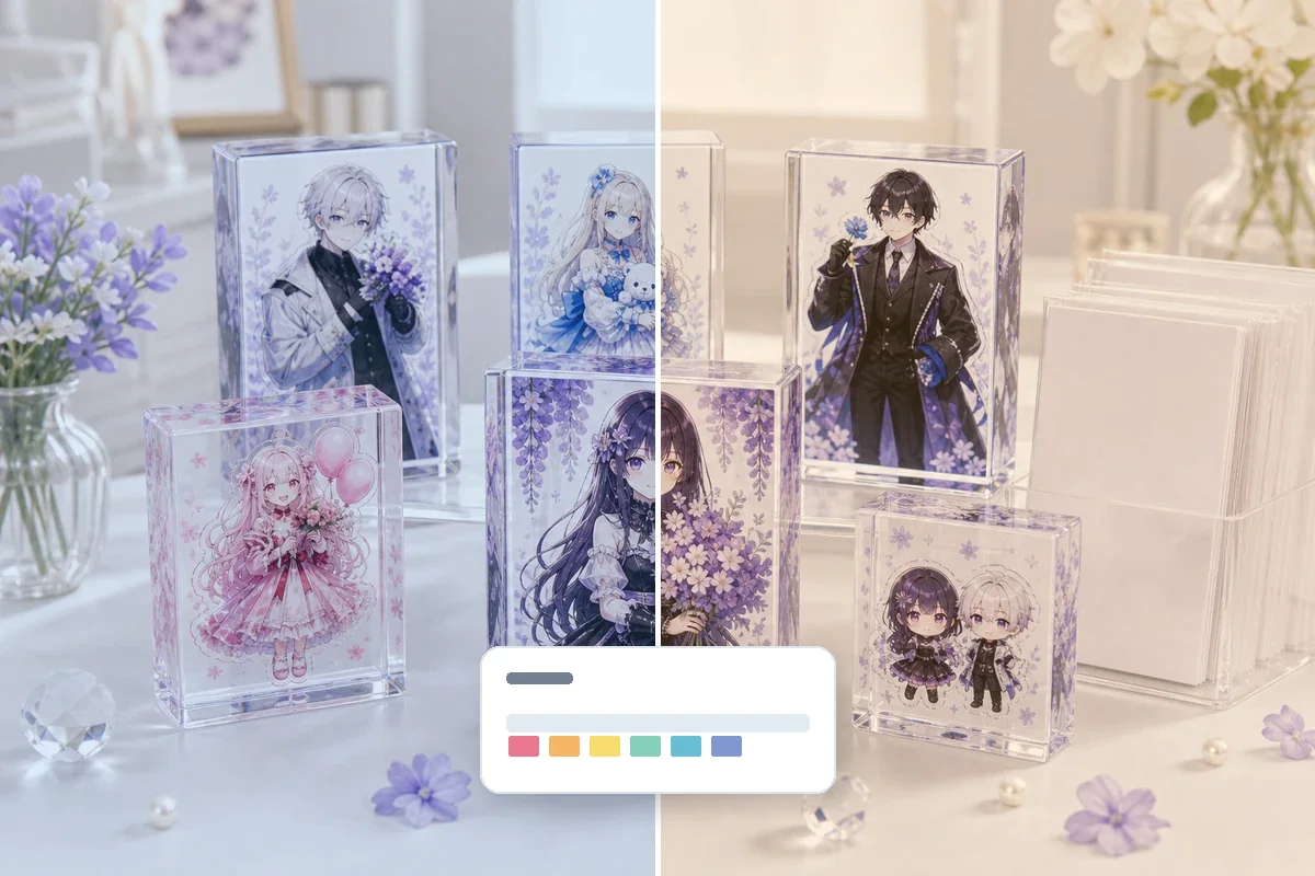 Acrylic goods color review under different lighting conditions