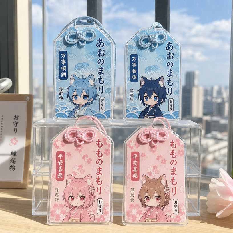 台紙付き個包装と複数SKU管理のアクリルお守りチャーム