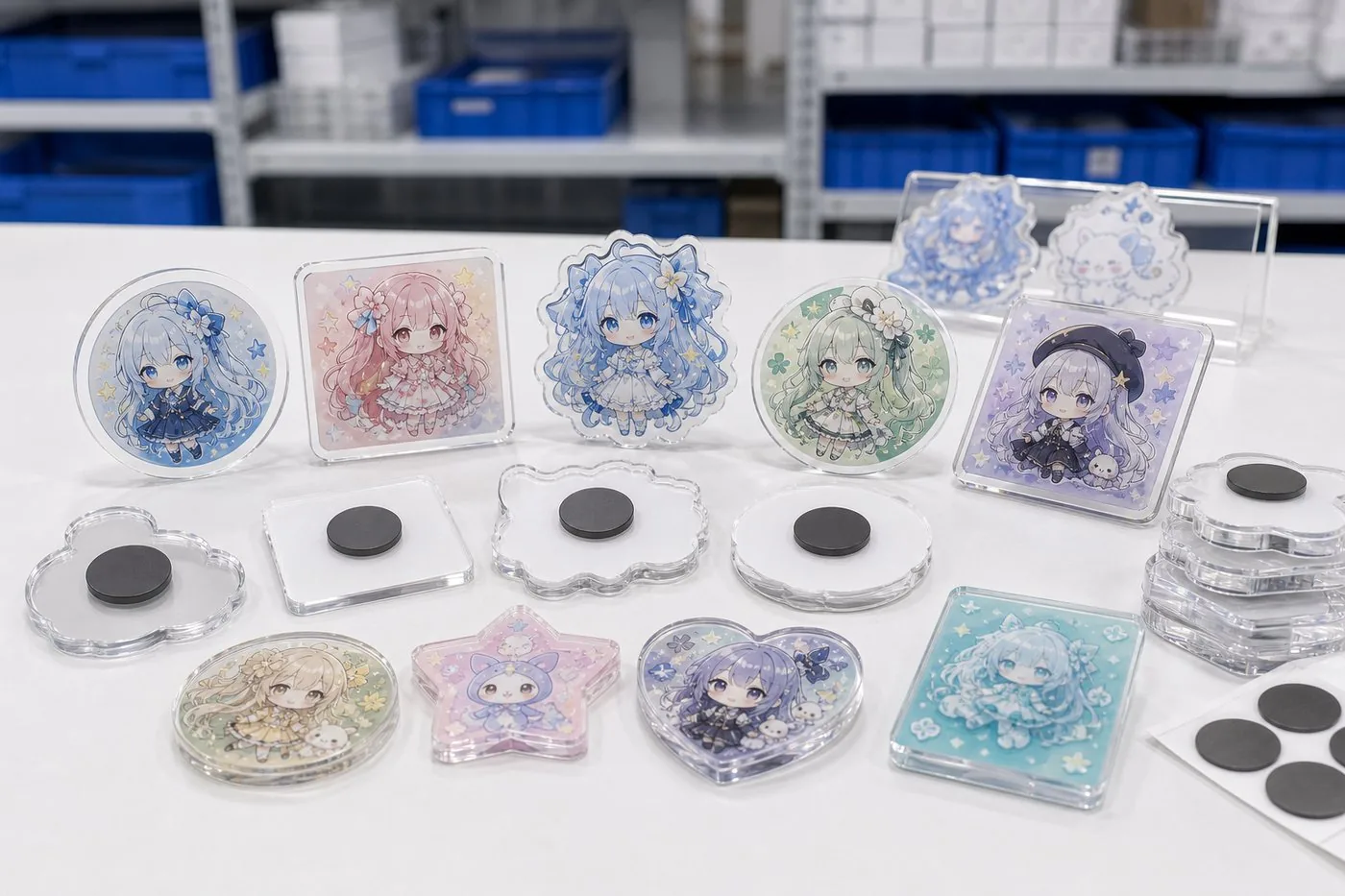 Custom acrylic refrigerator magnet OEM samples for character goods and retail novelties