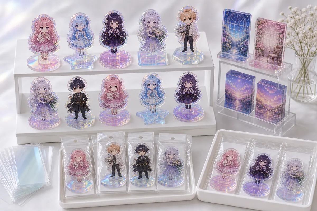 イベント物販向けオーロラアクリルスタンドのシリーズ展示