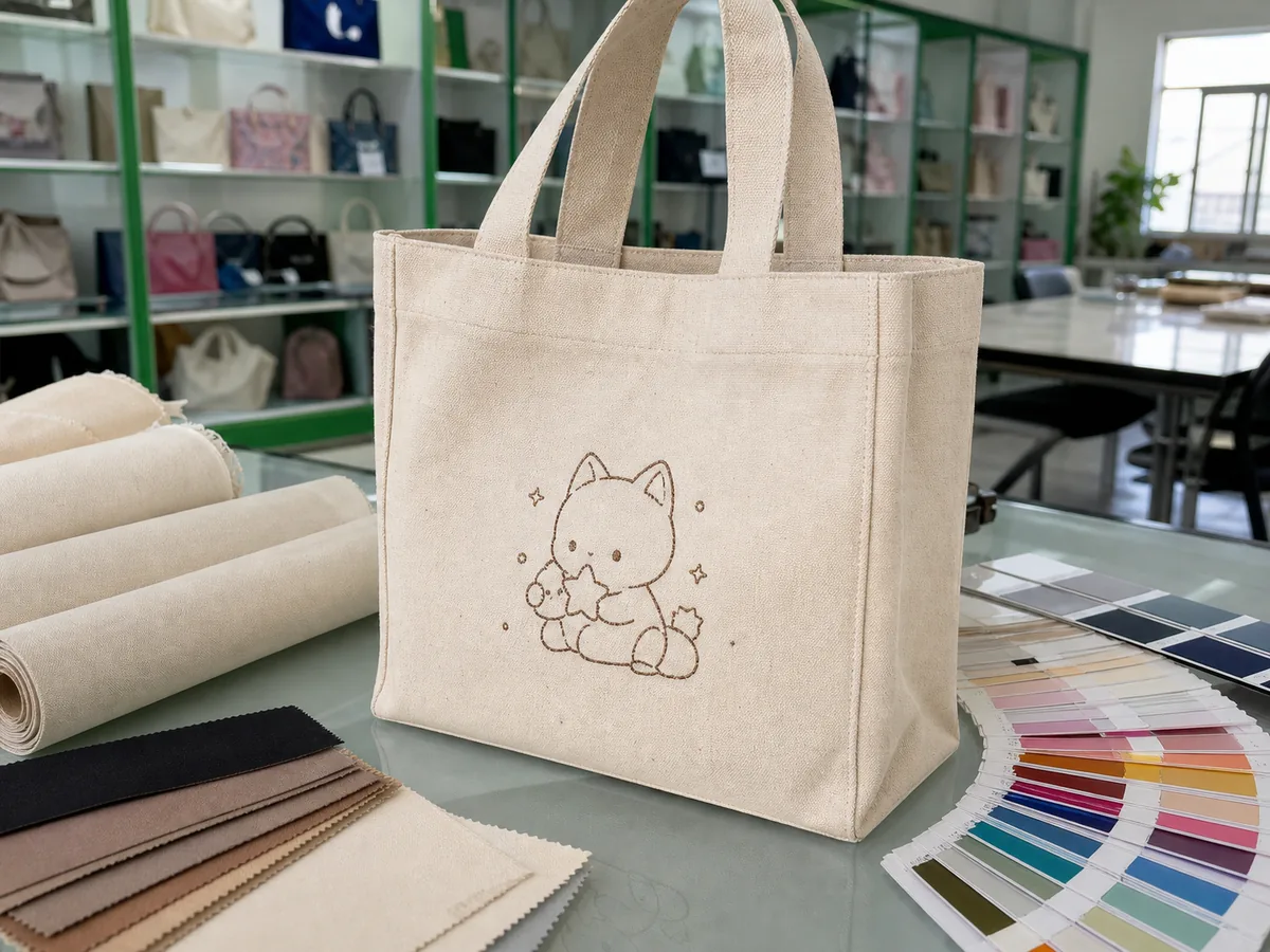 Canvas tote bag OEM sample with printed character artwork