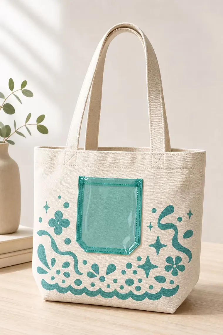 Finished canvas tote bag sample with screen printed artwork