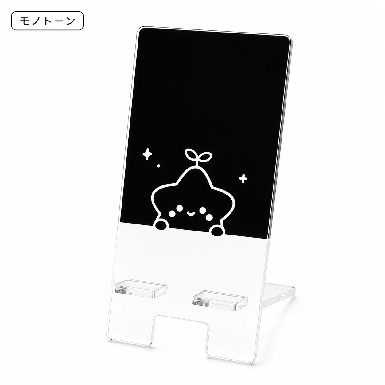 モノトーンデザインのアクリルスマホスタンドOEMサンプル