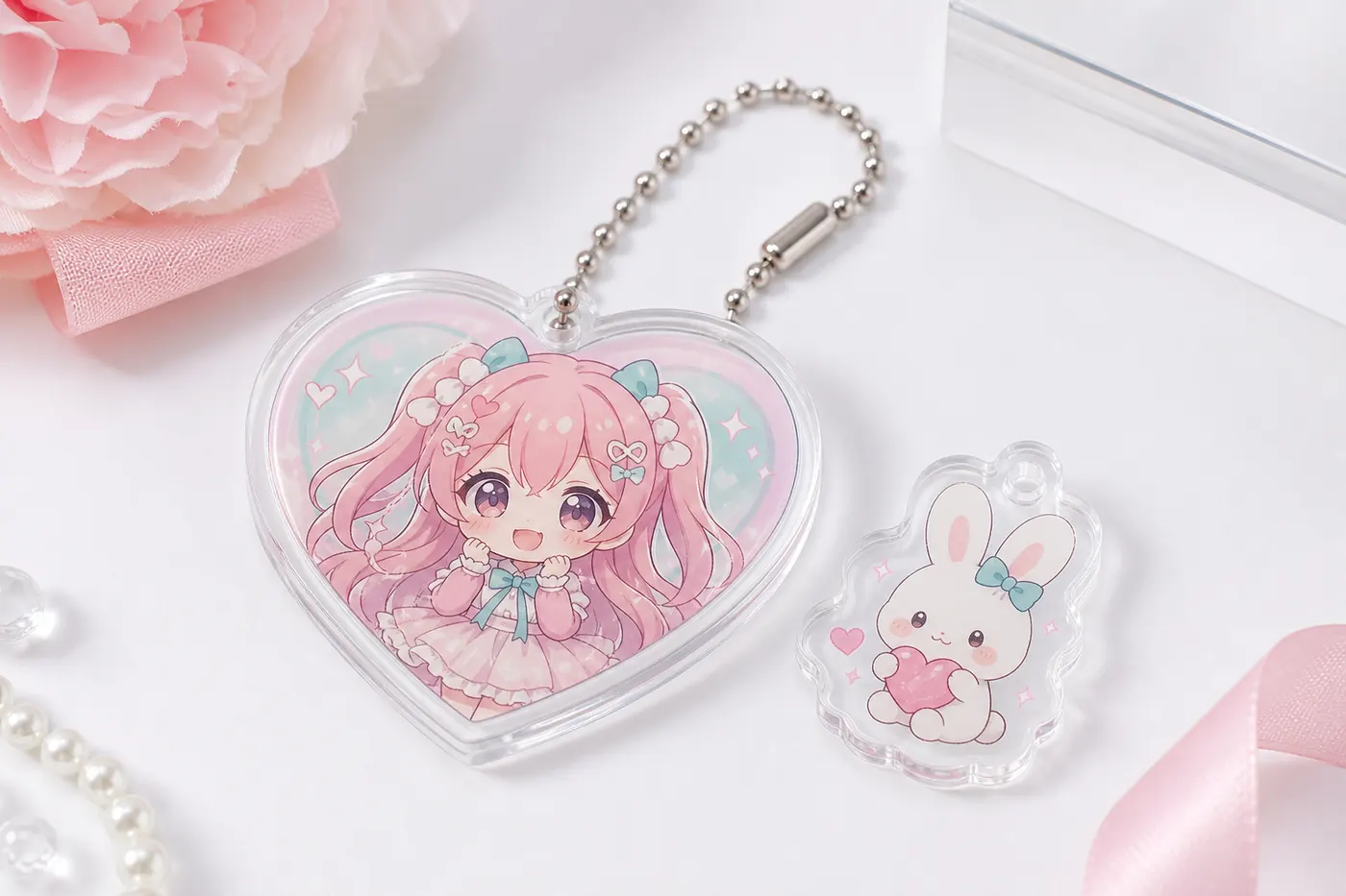 Small custom acrylic charms prepared for fan merchandise and set goods