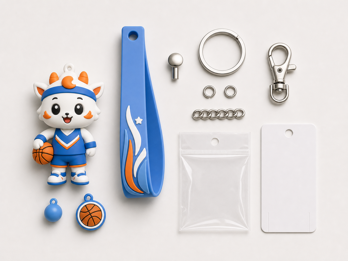 PVC sofubi keyring shape, hardware, and packaging parts review