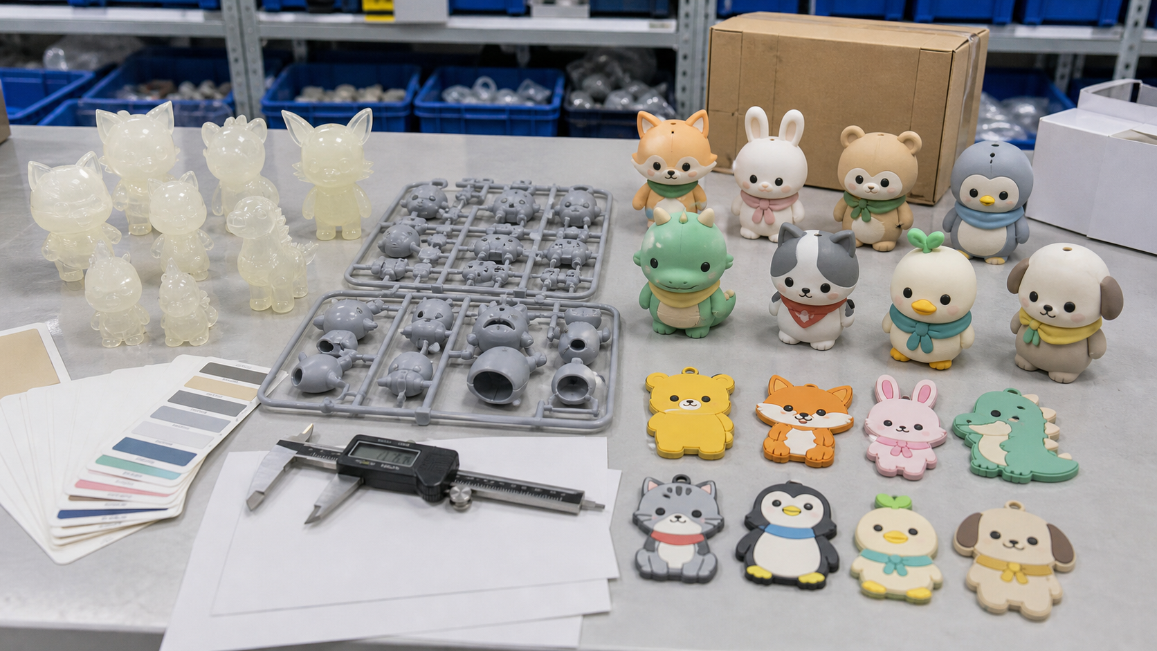 ソフビフィギュアとレジン、インジェクション、ラバー工法の比較サンプル