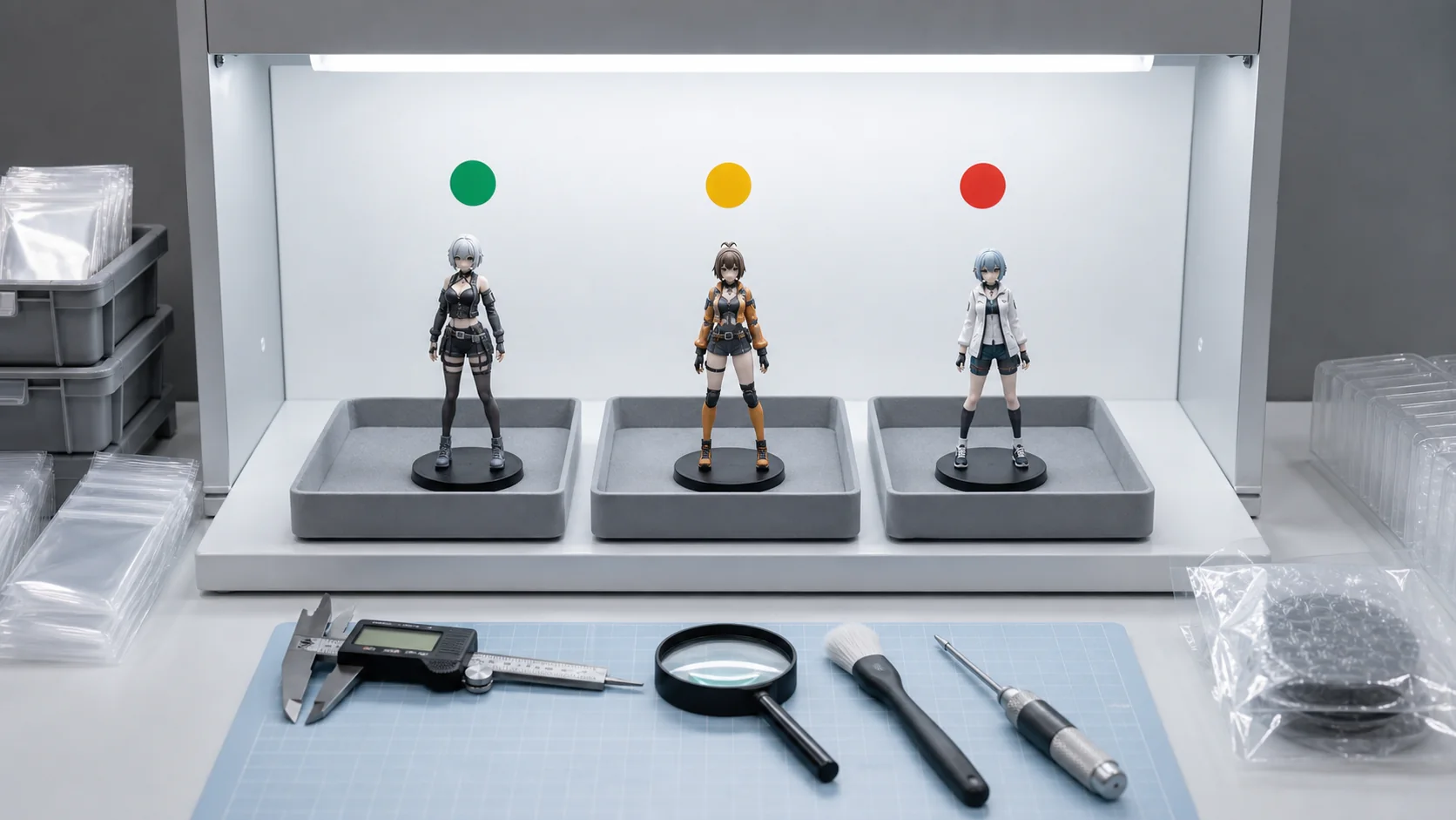 PVCフィギュア検品の合格、リワーク、不合格の分離管理