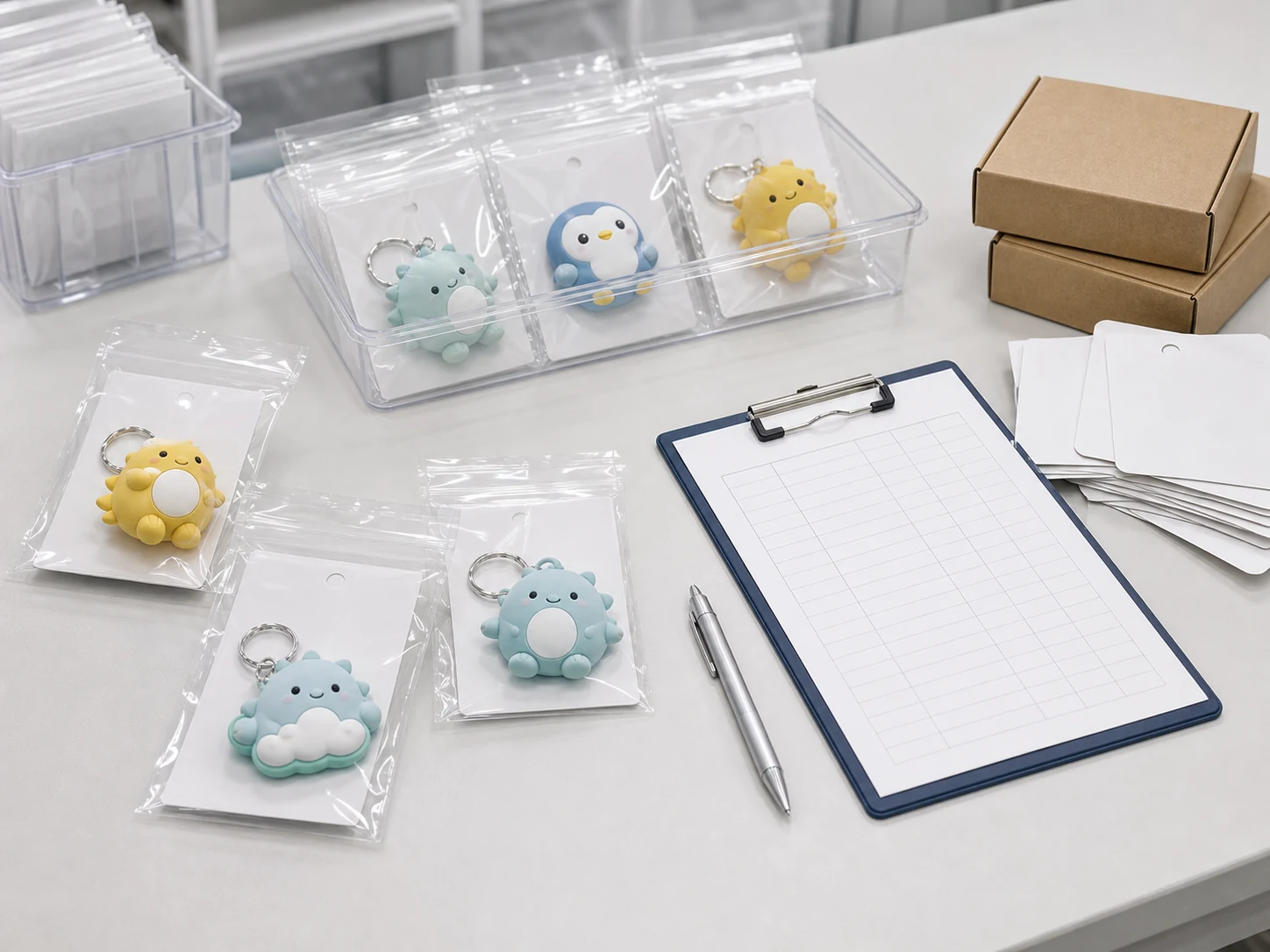 PVCグッズのOPP包装、検品、出荷前確認