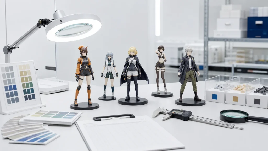 PVCフィギュアの塗装不良、色移り、バリを確認する無人検品台