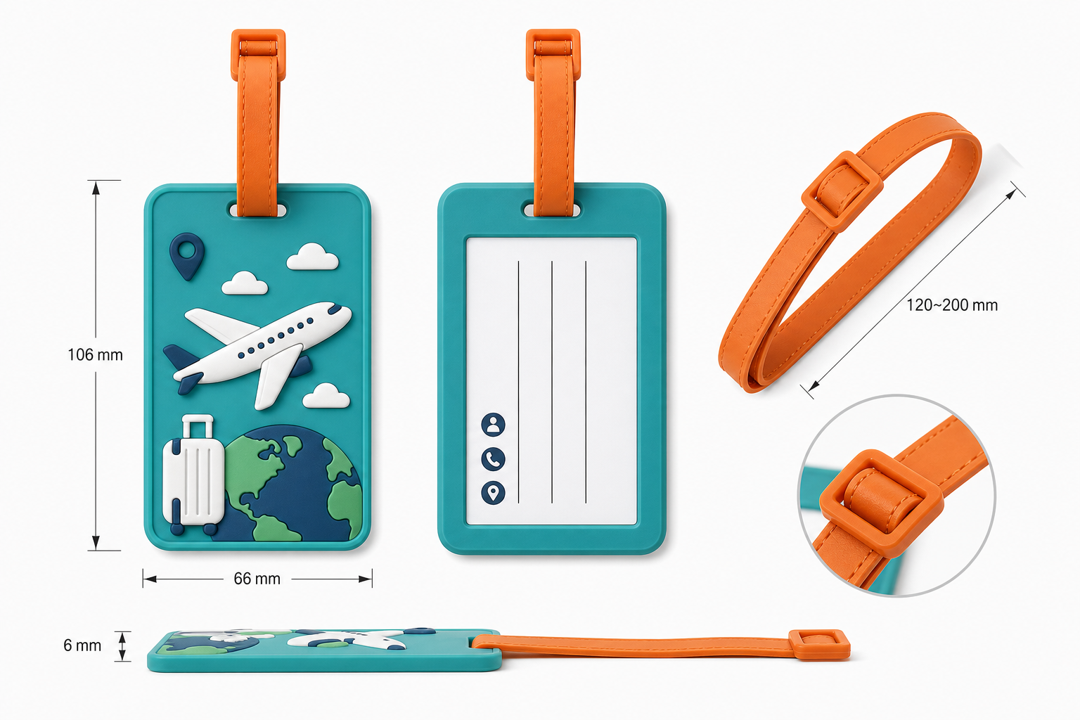 Size and back card design for custom PVC luggage tags