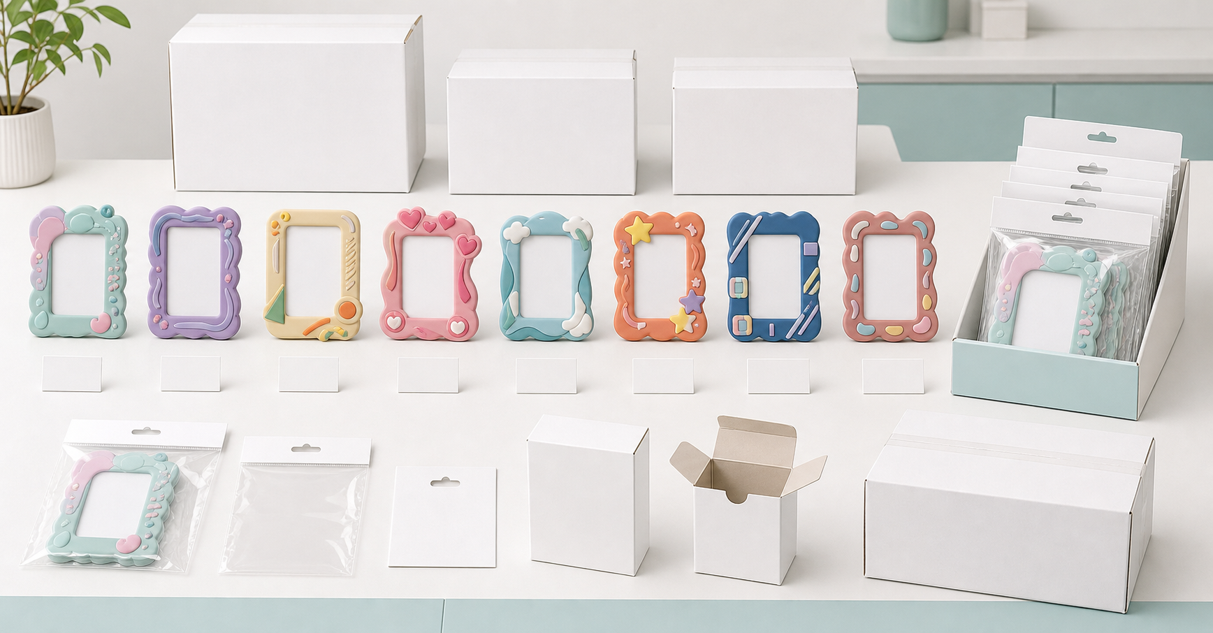 Custom PVC photo frame size lineup for 5, 6, and 8 inch photo formats