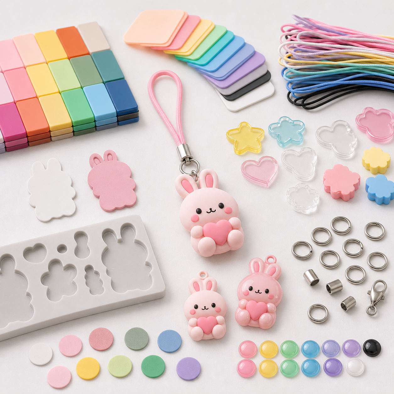 PVC smartphone strap material samples with color swatches, cord options, and metal fittings