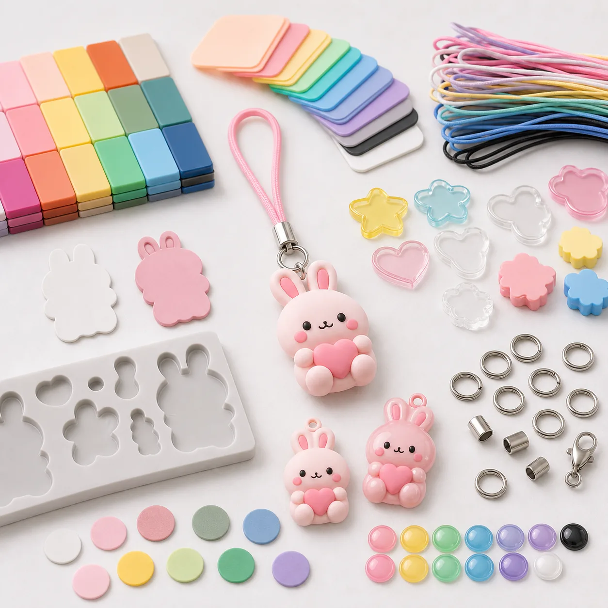 PVC smartphone strap material samples with color swatches, cord options, and metal fittings