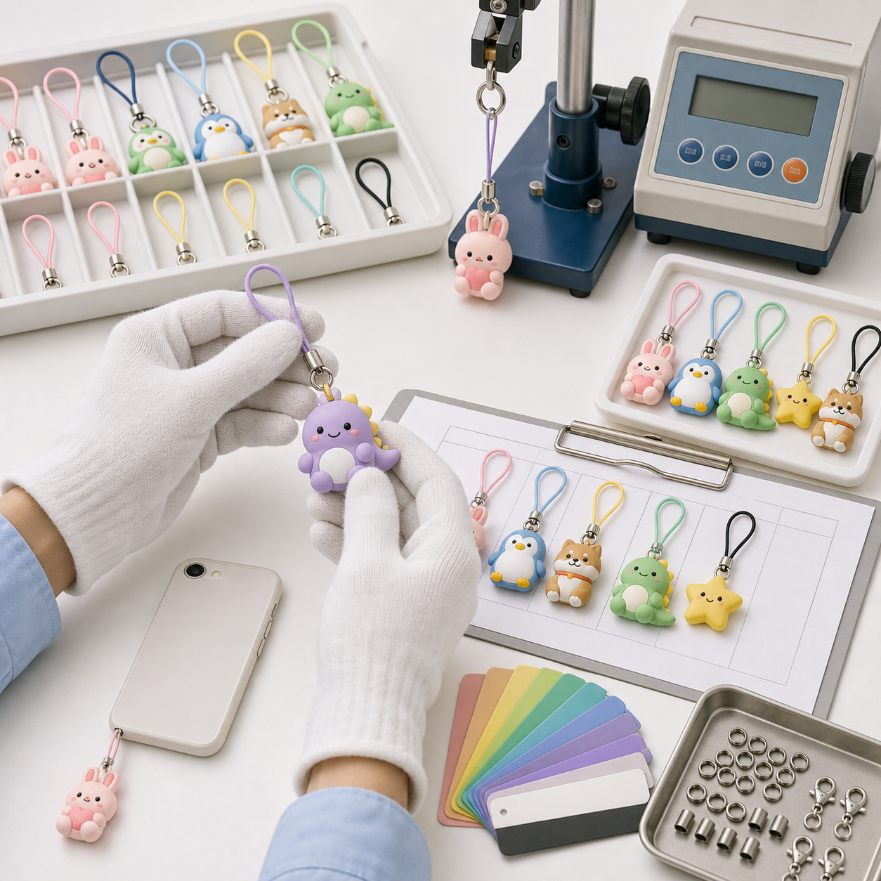 Pre-shipment QC inspection for PVC smartphone strap cords, metal fittings, and connection strength