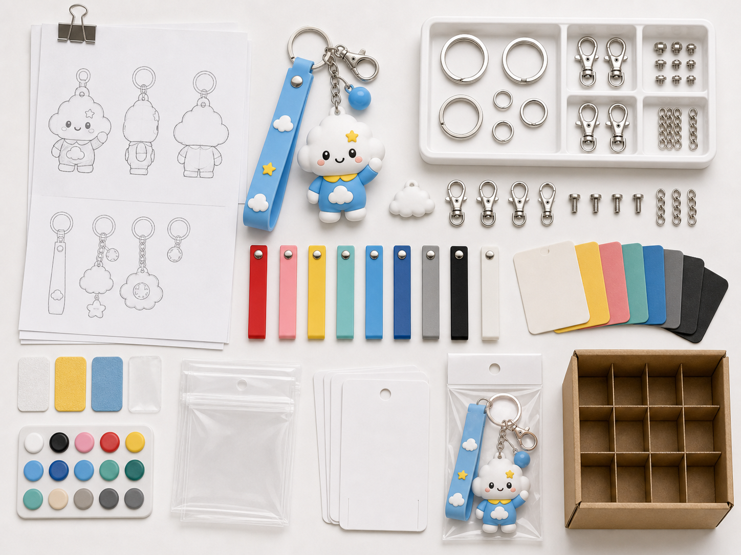 Design, hardware, color, and packaging materials needed for PVC keyring quotation