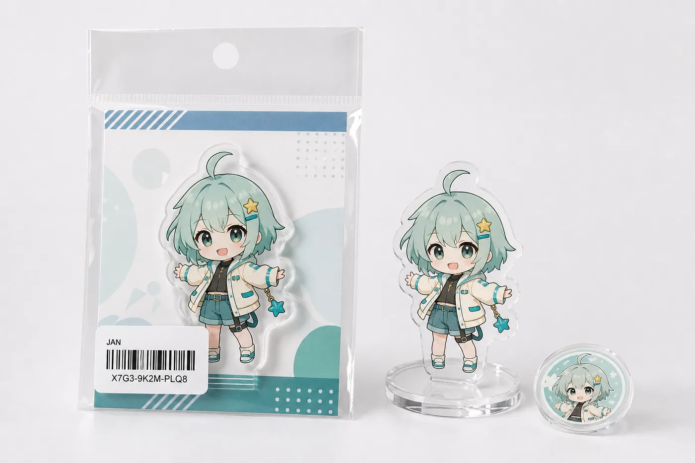 Acrylic stand with JAN label backing card OPP packaging and accessory parts