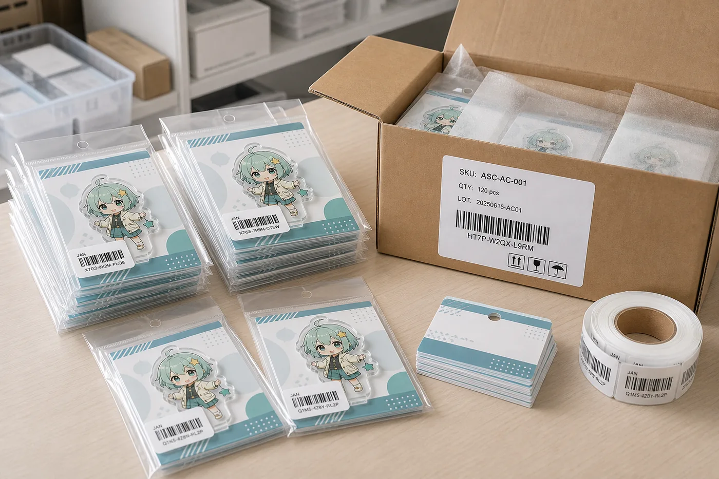 Batch shipment preparation with JAN labeled individual packages and carton label