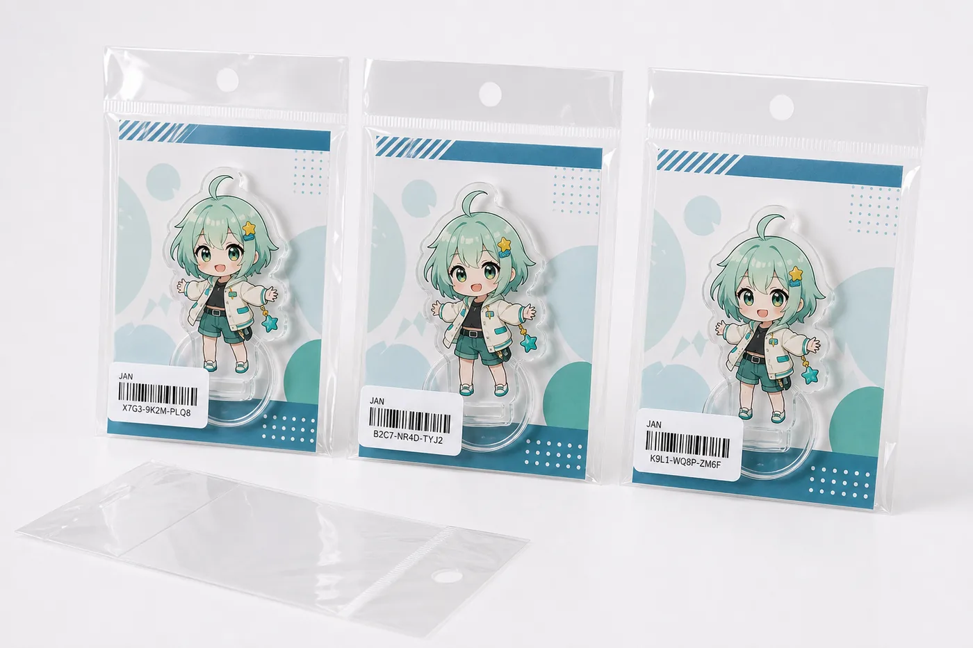 Acrylic goods in OPP bag with hang hole and backing card packaging