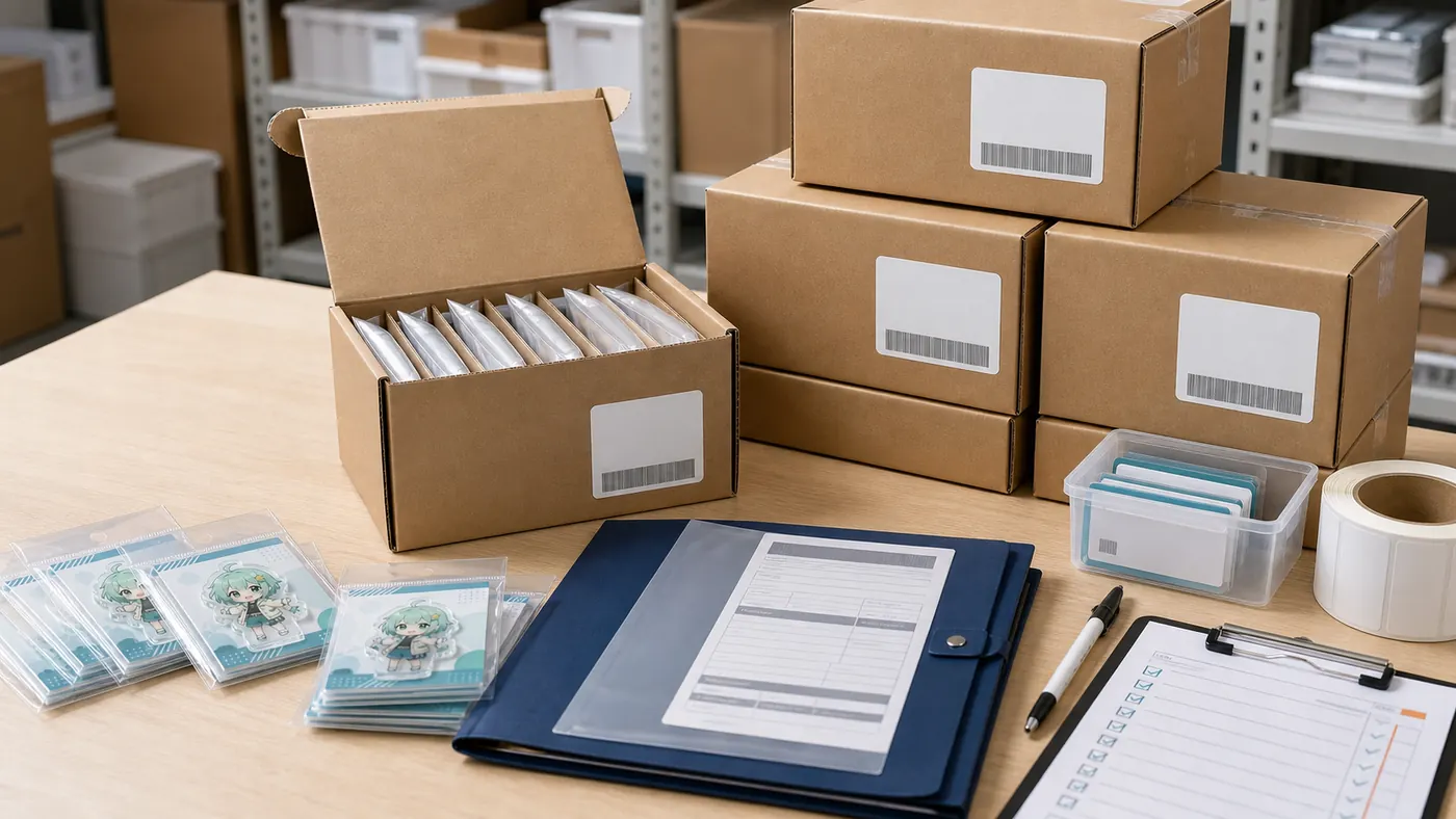 Carton labels and Japan-bound shipping documents for random packed goods