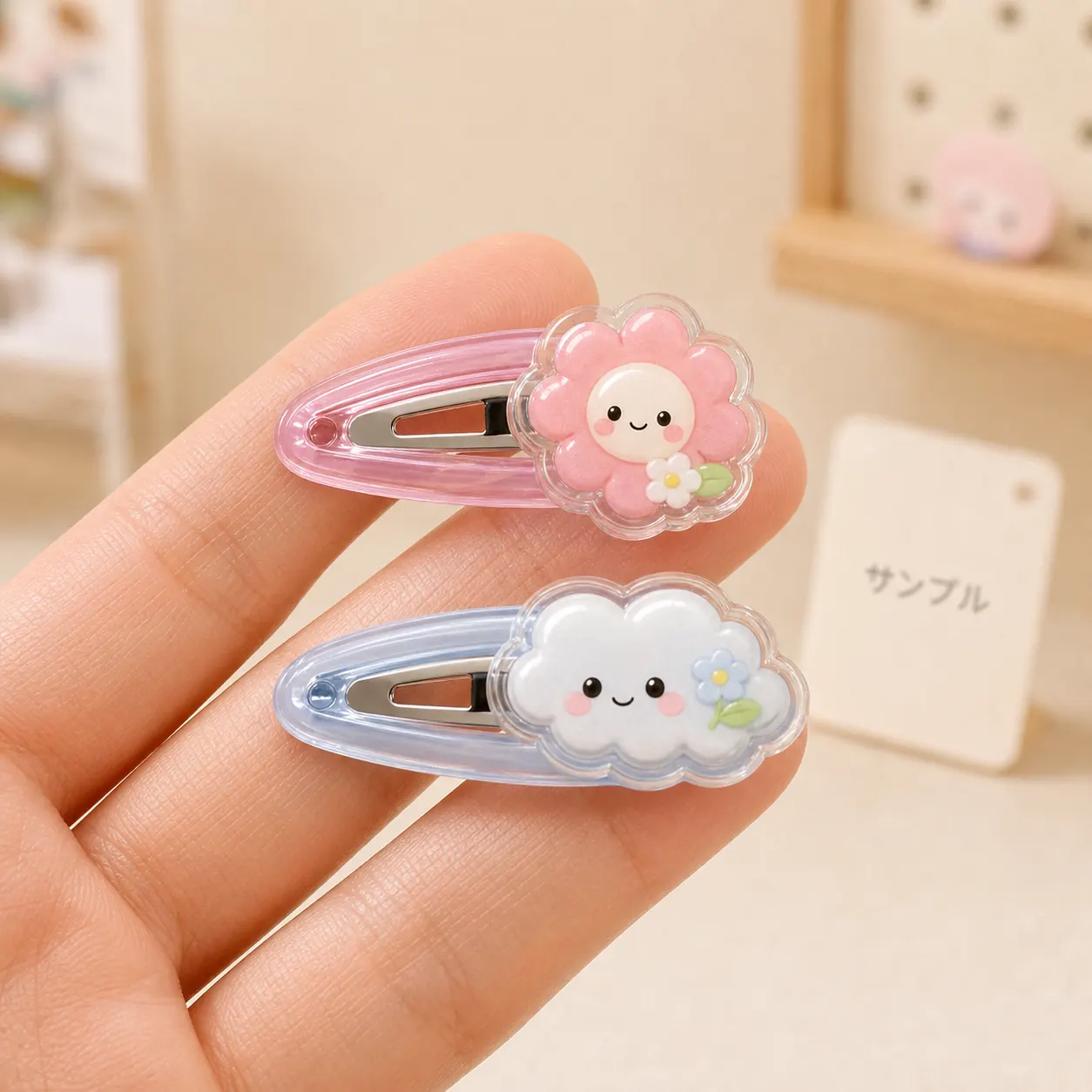 Acrylic part and metal clip attachment detail for hair clip inspection