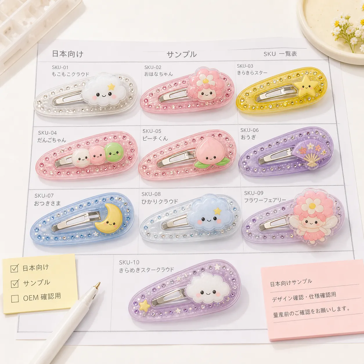 Multi-character acrylic hair clip set managed by SKU for bulk production