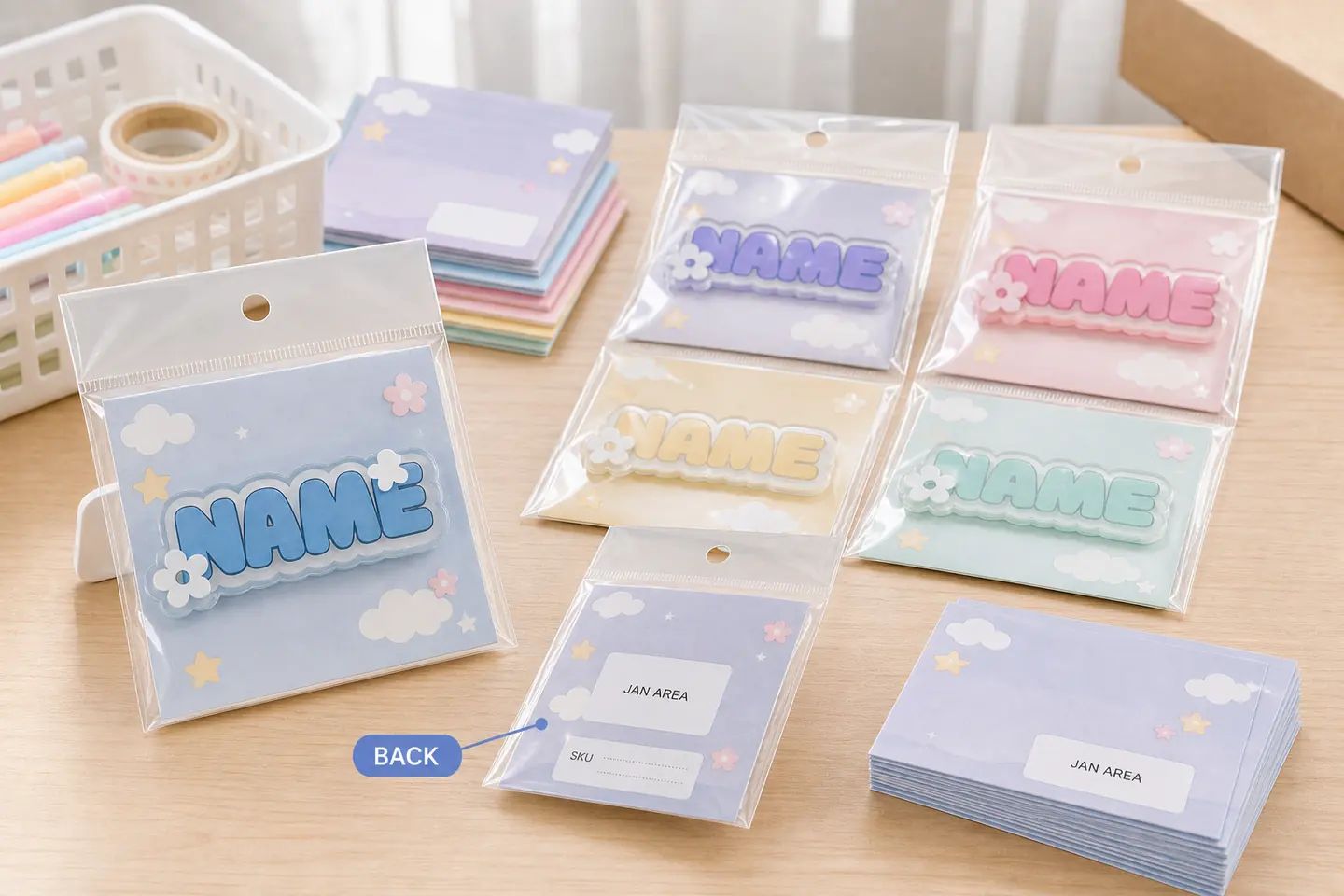 OPP bag and backing-card packaging for acrylic name plates