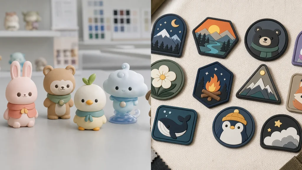 Comparison image showing side-by-side sofubi 3D sample and PVC rubber goods