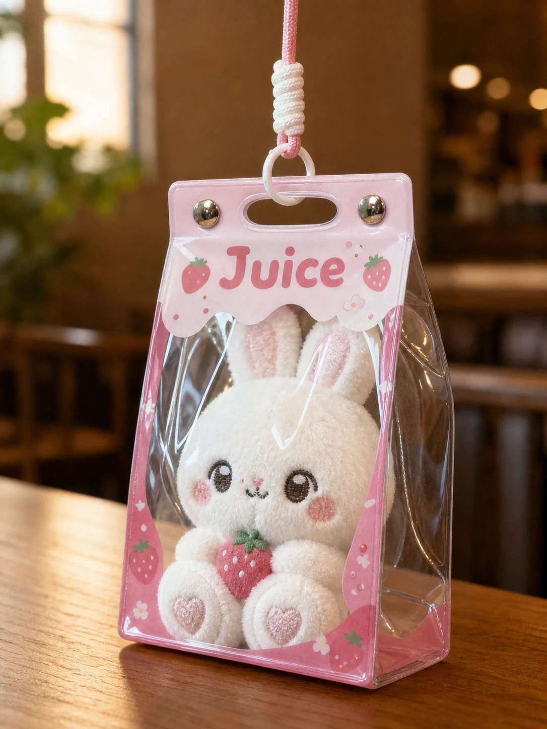 10cm前後のうさぎぬいを収納した透明PVCぬいポーチのフィット参考例