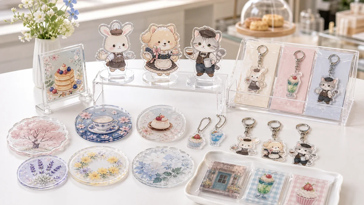 カフェコラボ・店頭販売向けアクリルグッズOEMの集合イメージ