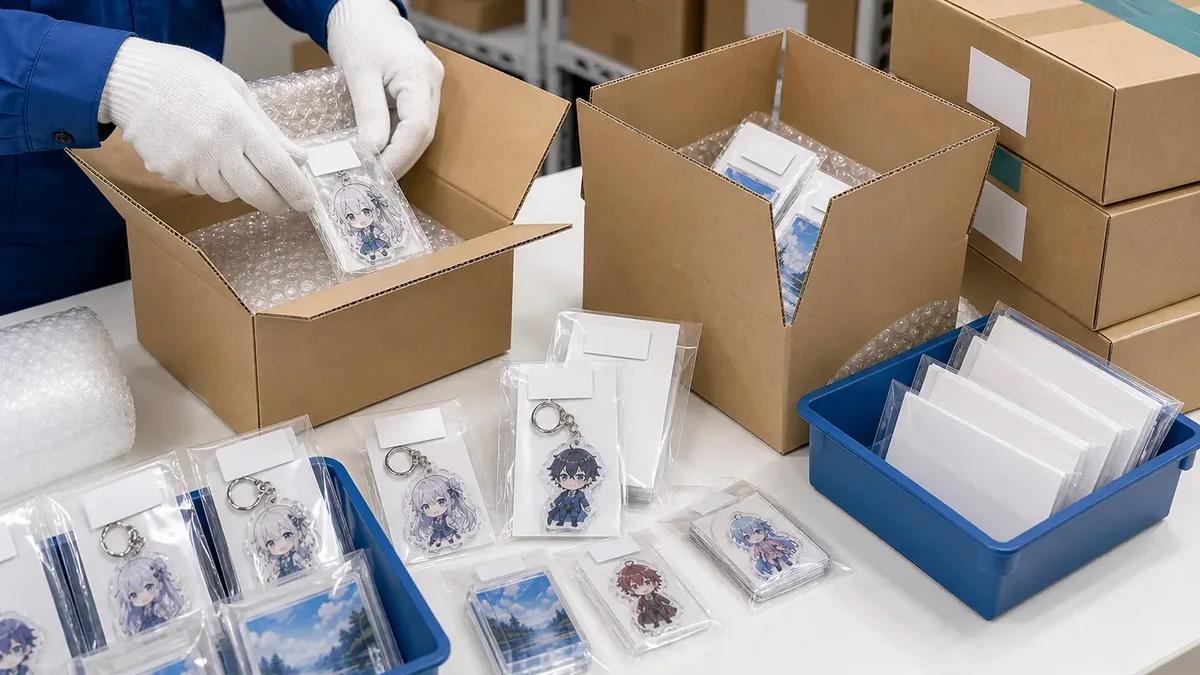 EC販売・海外イベント向けアクリルグッズの包装・出荷イメージ