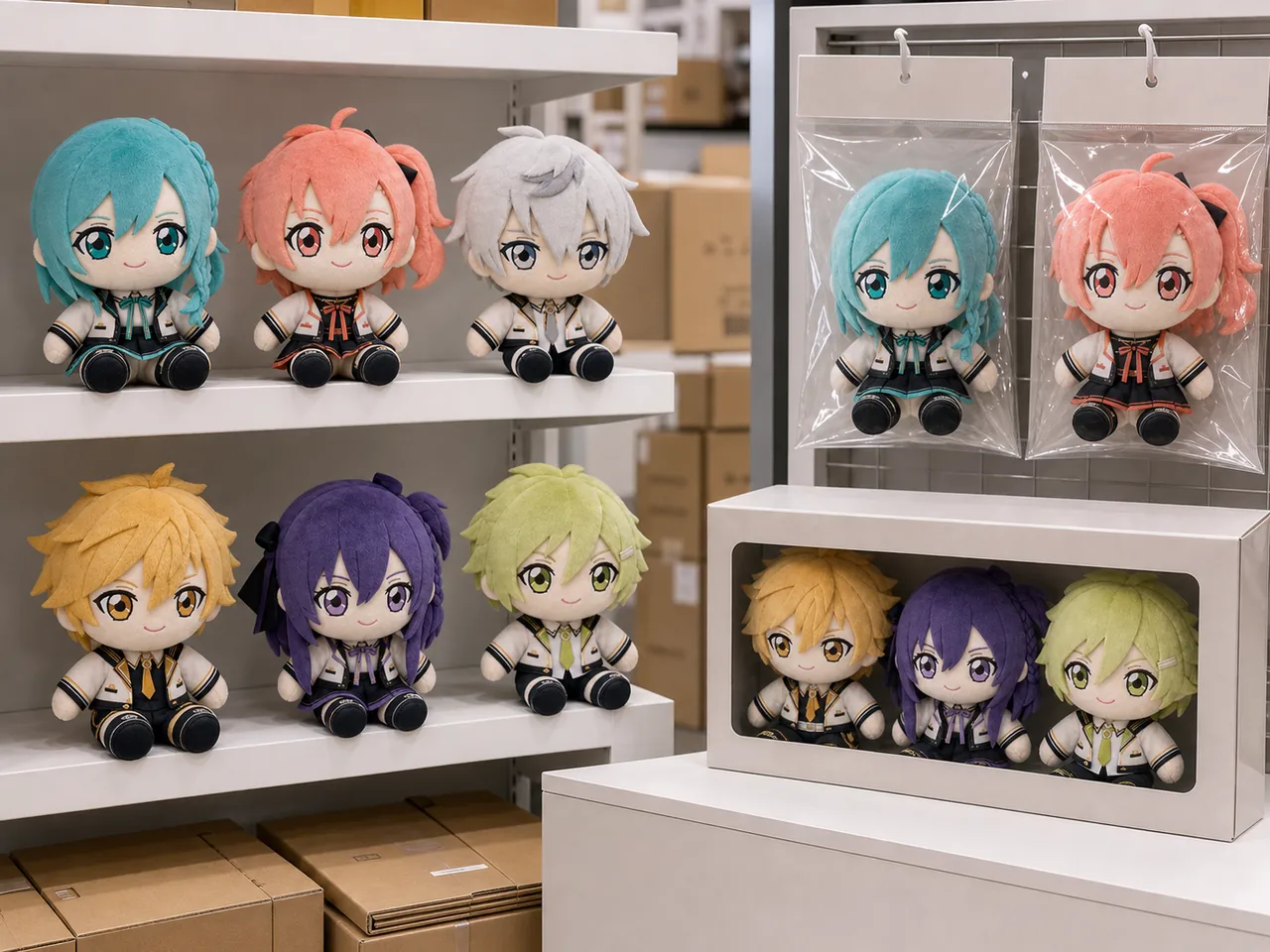 retail event and EC display packaging for official anime game plush