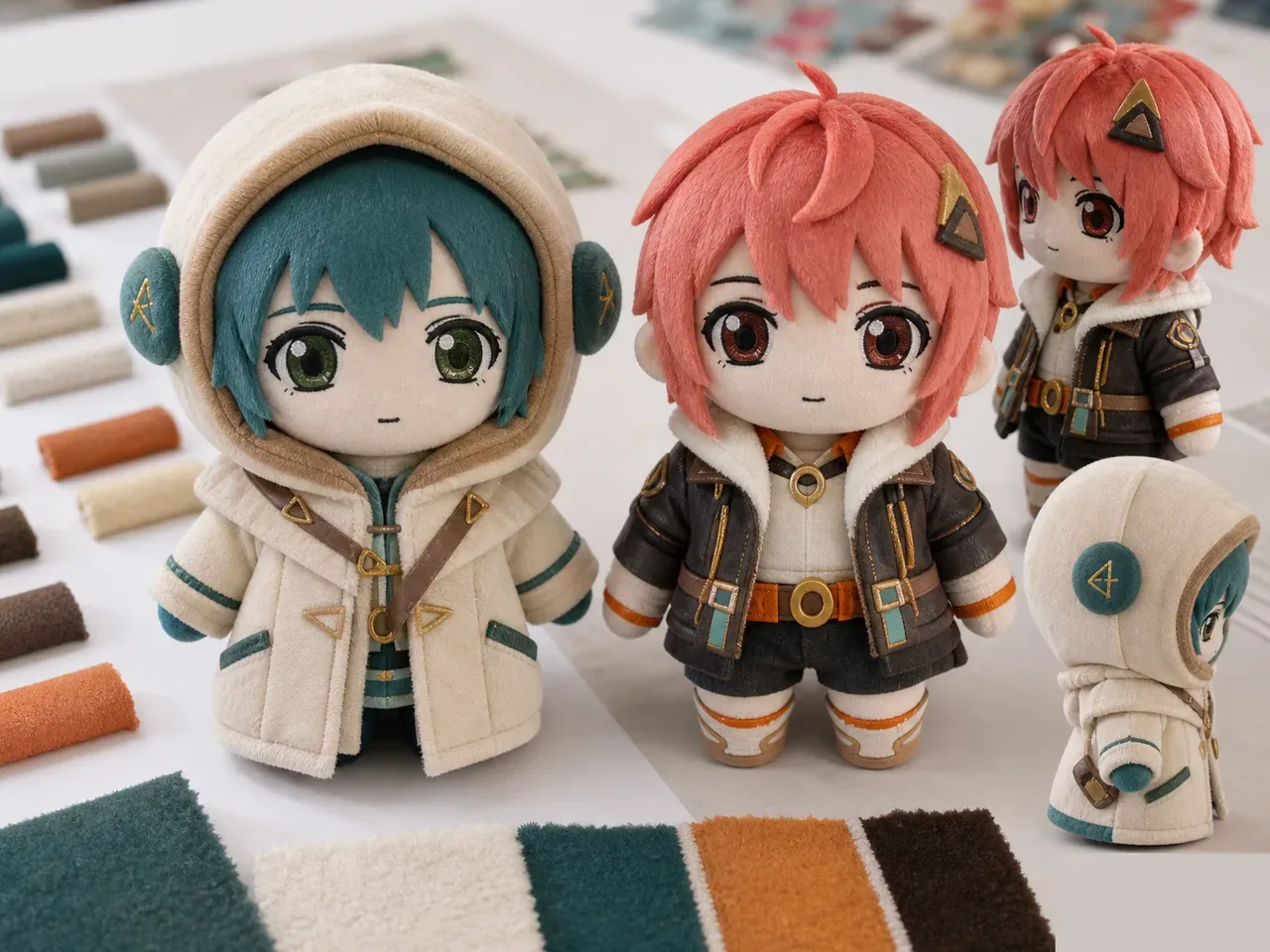 Character expression outfit and material details reviewed on a merchandise sample
