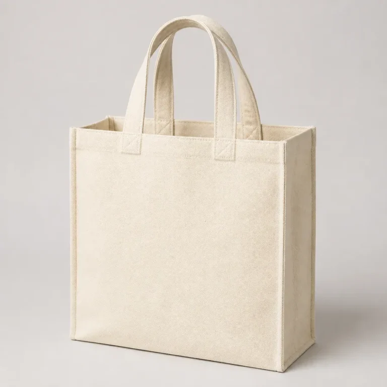 Box-gusset canvas tote with a structured base
