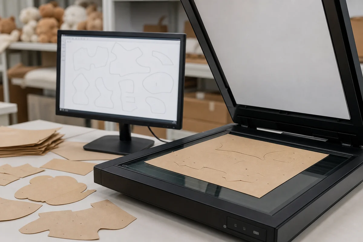Paper plush pattern scanned into digital production data