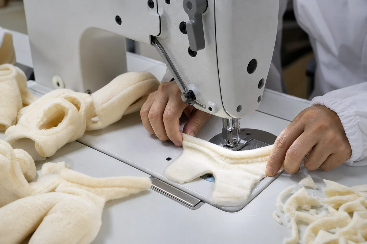 Custom plush fabric panels sewn by machine