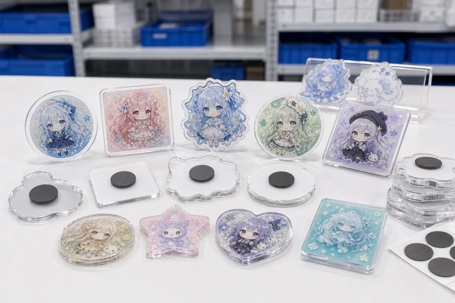 Custom acrylic magnets with character artwork for OEM and bulk production