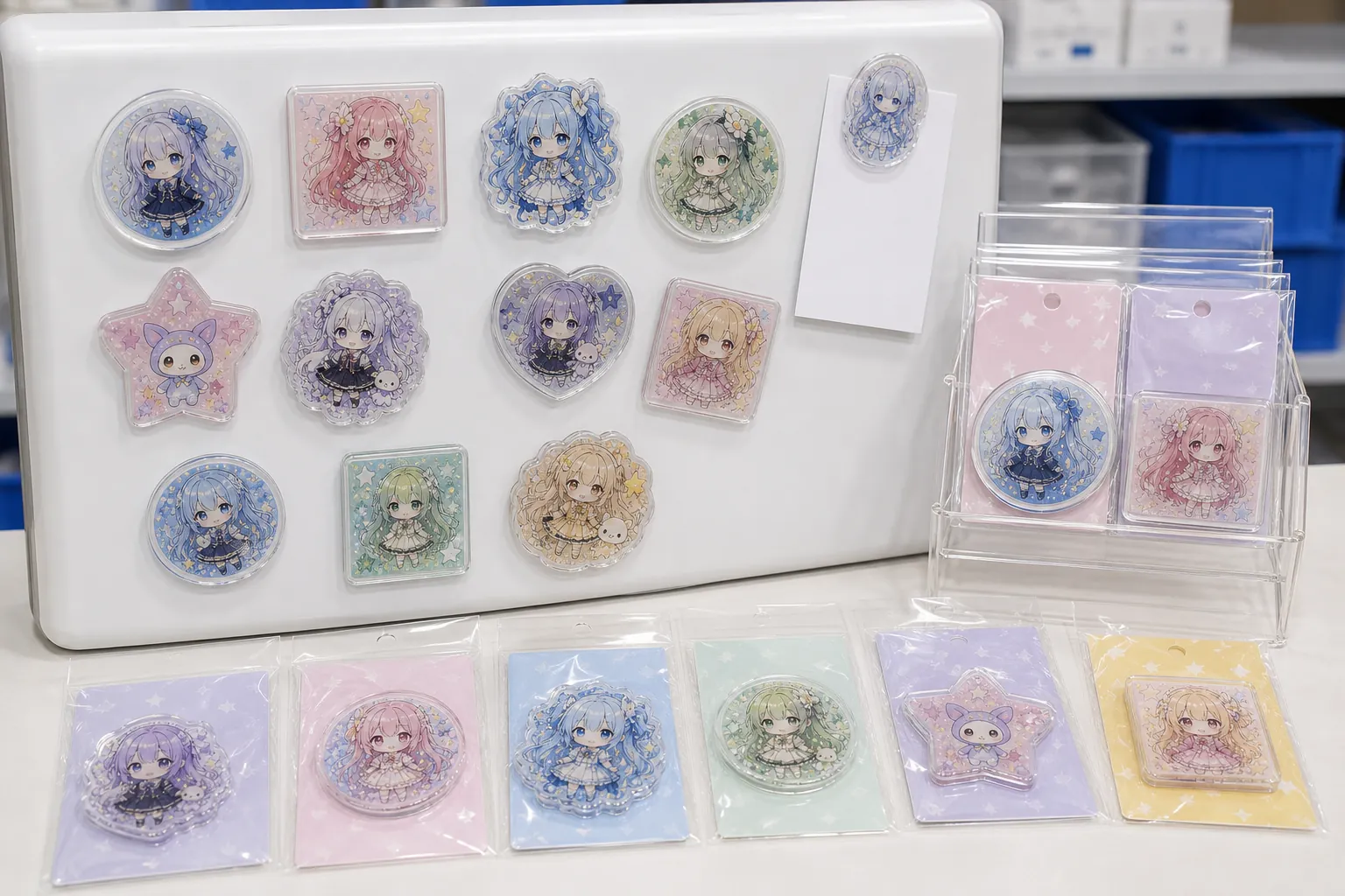 Custom acrylic magnet assortment for event and ecommerce merchandise