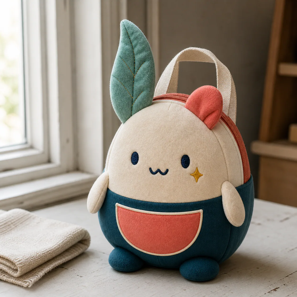 Concept image of a die-cut character mini bag in sweatshirt fabric