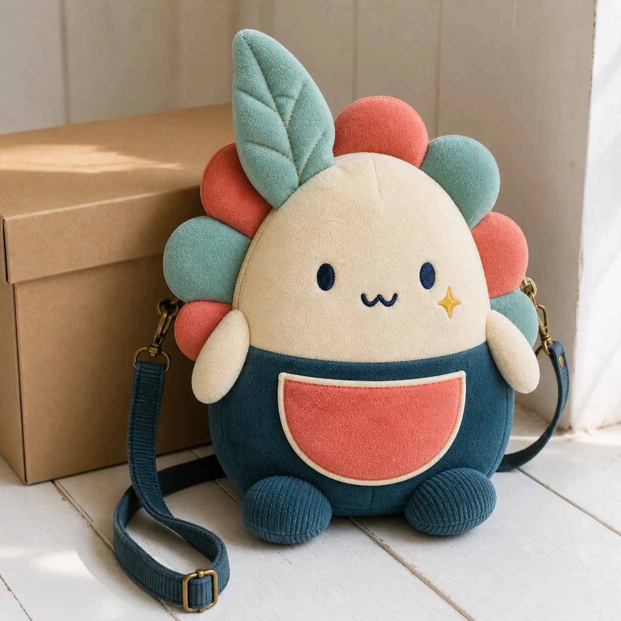 Concept image of a character-shaped shoulder bag with padded perimeter parts